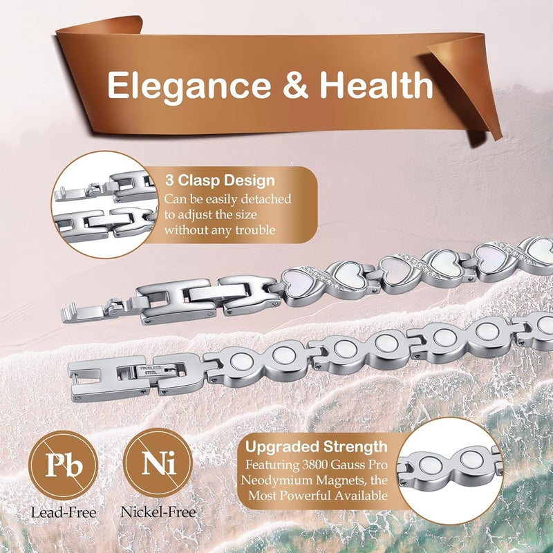 Feraco Magnetic Bracelets for Women with 3800 Gauss Effective Magnets, Stainless Steel Bracelet with Sparkling Zirconia, Infinite Symbol - Image 3